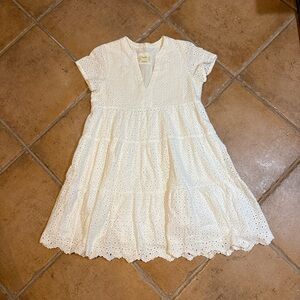 Anthropologie Maeve White Eyelet Tiered Mini Dress Size Medium Boho Cottagecore